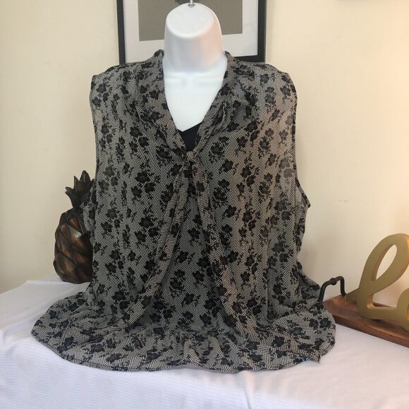 Liz Claiborne Black and Gray Sheer Sleeveless Top XL - Picture 1 of 7